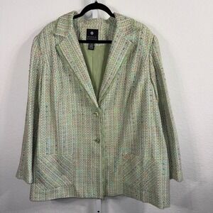 Vintage Maggie Barnes Tweed Blazer 26W Green Multicolor Jacket Lined Plus Size